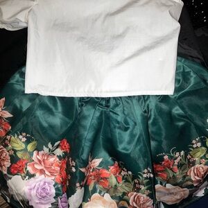 SHEIN 2 piece set Skirt&Top Green Floral w/ white top 16/18 Girls